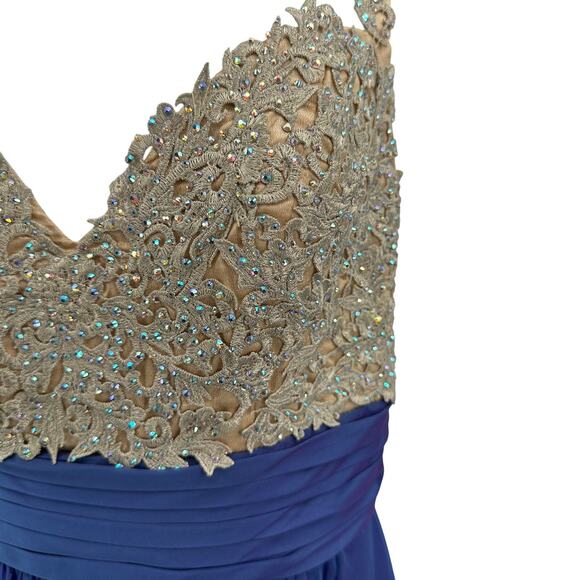 La Femme Prom Dress SZ 6 Blue Violet Formal Gown Embellished Lace Top Sleeveless - Picture 4 of 15